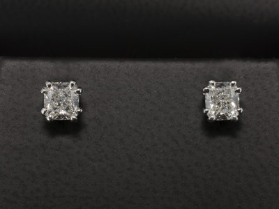 18kt White Gold Double Claw Set Diamond Stud Earrings, Cushion Cut Diamonds 1.04ct Total. E Colour SI1 Clarity