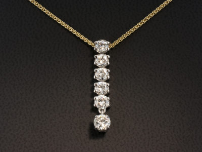 18kt White and Yellow Gold Claw Set Diamond Drop Pendant, 5 x Round Brilliant Cut Diamonds 1.15ct Total F Colour VS Clarity Minimum