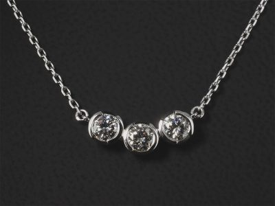 18kt White Gold Half Rub over Set Trilogy Diamond Pendant Necklace, Round Brilliant Cut Diamonds 0.94ct (3)