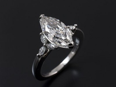 Ladies Diamond Engagement Ring, Platinum Claw Set Design, Marquise Cut Diamond Centre Stone 1.38ct, E Colour, Ex Polish, Ex Symmetry, Marquise Cut Diamond Side Stones 0.2ct (6)
