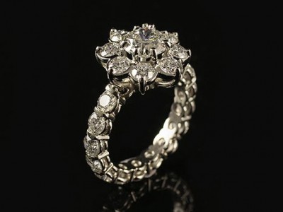 Platinum Cluster Engagement Ring with a 1.08ct F VS1 and 22 x 0.10ct F VS Round Brilliant Diamonds