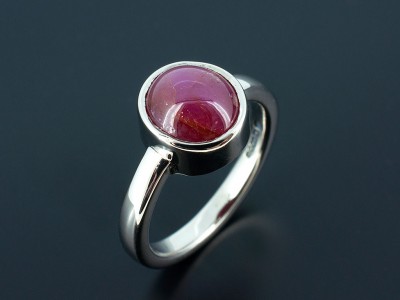 Cabochon Cut 2.37ct Ruby in a Palladium Rub Over Setting