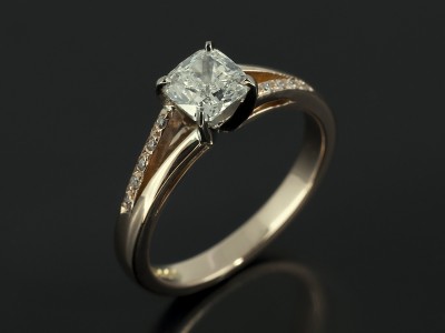 Ladies Diamond Engagement Ring, 18kt White and Rose Gold Design, Cushion Cut Diamond 0.60ct, G Colour, SI1 Clarity, Diamond Set Split Shoulder Detail