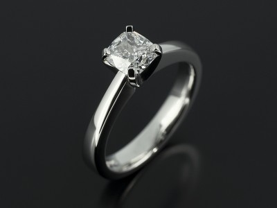 Ladies Solitaire Diamond Engagement Ring, Palladium 4 Claw Design, Cushion Cut Diamond 0.80ct, E Colour, VS1 Clarity
