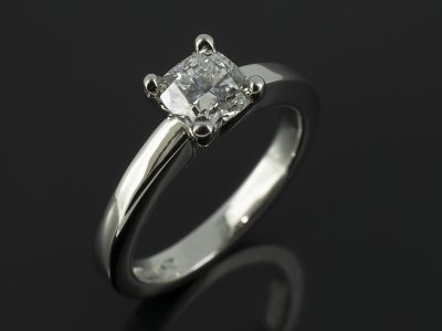 Ladies Solitaire Diamond Engagement Ring, Platinum 4 Claw Set Design, Cushion Cut Diamond 0.81ct, E Colour, SI2 Clarity, EXEX