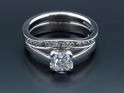 Cushion Cut Diamond and Pavé Set Fitted Wedding Ring