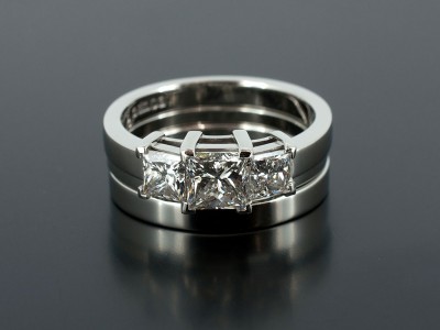 Princess Cut 0.70ct D Colour VS1 Clarity Ex Polish Ex Symmetry with Fitted Spacer Ring and Platinum Wedding Ring