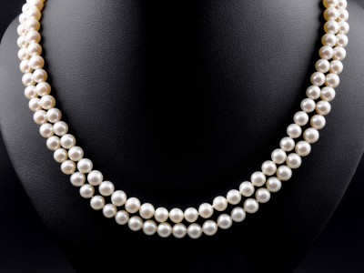 Double Row Pearl Necklace with Silver Clasp