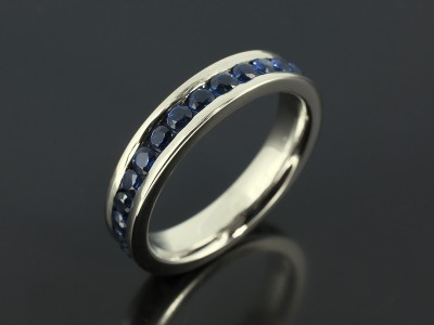Full Channel Set Palladium Eternity Ring with Round Brilliant Sapphires 1.67ct Total.