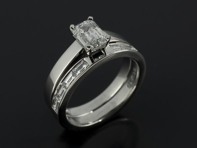 Emerald Cut 1.01ct E Colour S1 Clarity EXEX with Fitted Platinum Channel Set Baguette Cut Wedding Ring.
