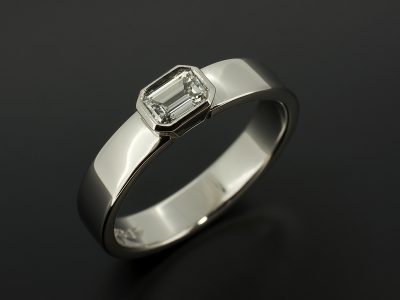 Ladies Solitaire Diamond Engagement Ring, Palladium Rub over Sideways Set Design, Emerald Cut Diamond 0.30ct, F Colour, VS1 Clarity, Ex Polish, Ex Symmetry