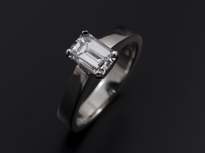 Ladies Solitaire Diamond Engagement Ring, Platinum 4 Claw Set Design, Emerald Cut Diamond 0.97ct, E Colour, VS2 Clarity
