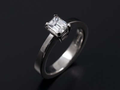 Ladies Solitaire Diamond Engagement Ring, Platinum 4 Claw Design, Emerald Cut Diamond 0.58ct, E Colour, VS2 Clarity