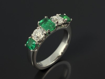 Emerald and Diamond 5 Stone Platinum Eternity Ring.