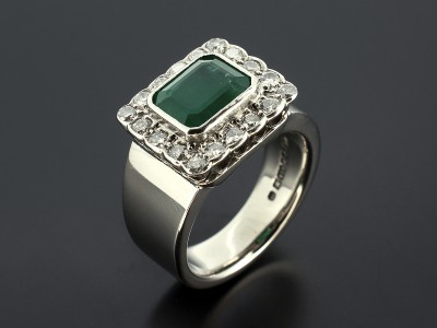 Emerald 2.06ct with 18 Round Brilliant Diamonds 0.4ct Total in a Palladium Halo Cluster Setting.