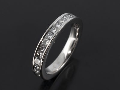 Full 18kt White Gold Princess Cut Diamond Channel Set Eternity Ring 1.86ct Total F Colour VS Clarity Minimum.