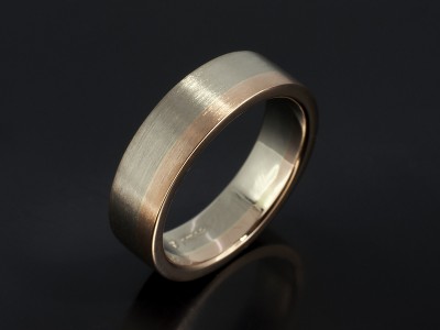 Gents 18kt White and Rose Gold Brushed Two Tone Wedding Ring.