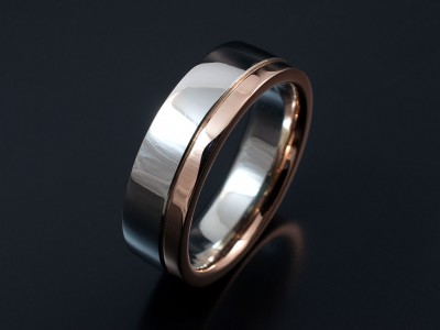 Gents 18kt Red Gold and Palladium Two Tone Wedding Ring in a Polished Finish.