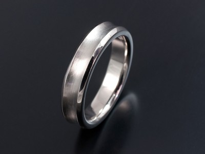 Gents 5mm Width Palladium Concave Wedding Ring with Brushed and Polished Finish.