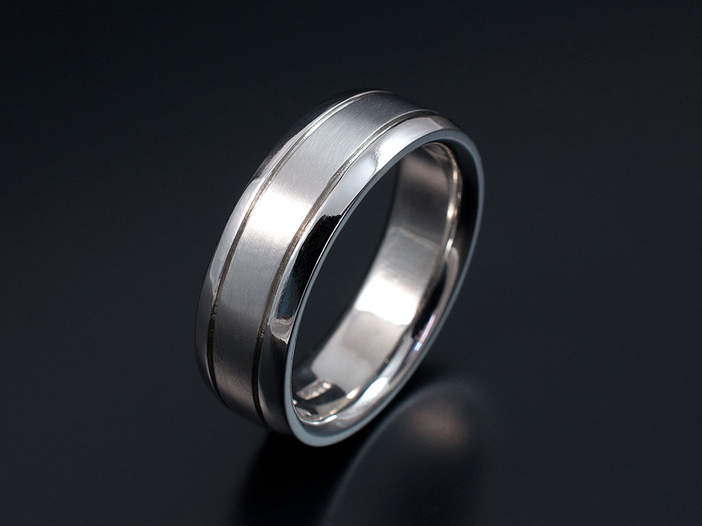 Gents 7mm Palladium Court Wedding Ring with 2 Grooved Lines in a ...