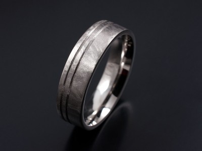 Gents Palladium Wedding Ring with Double Groove in a Brushed Matt Finish.