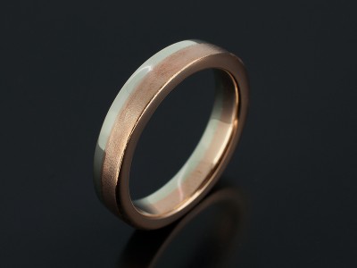 Gents 9kt Red and White Gold Two Tone Wedding Ring with Brushed and Polished Finishes.