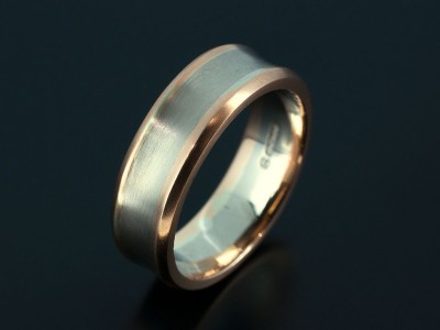 Gents Concave 18kt White Gold and Red Gold Wedding Ring.