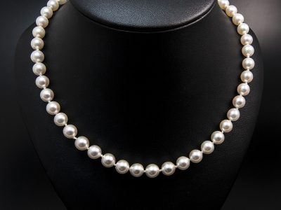 White Round Akoya Pearl Necklace 6.5-7mm With A Gold Plated Silver Lobster Clasp