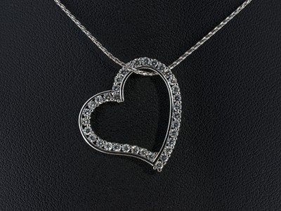 18kt White Gold Pave Set Heart Shaped Diamond Pendant, Round Brilliant Cut Diamonds