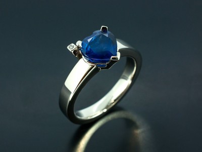 Heart Shaped 2.19ct Sapphire with Round Brilliant Diamond in a Palladium Setting