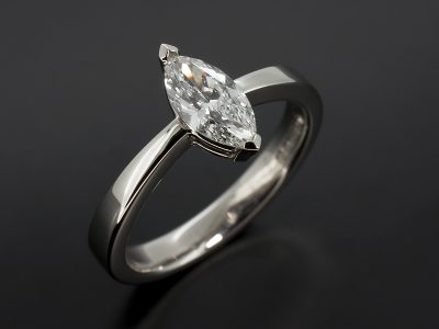 Ladies Solitaire Diamond Engagement Ring, Palladium Claw Set Design, Marquise Cut Diamond 0.62ct, D Colour, VS1 Clarity