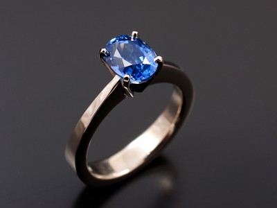 Oval 1.81ct Ceylonese Blue Sapphire in a 18kt White Gold High Palladium Alloy 4 Claw Setting