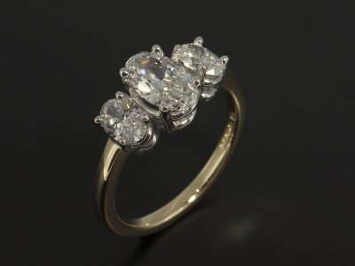 Ladies Trilogy Diamond Engagement Ring, 18kt White Gold, Oval Cut Diamond Centre Stone 0.76ct D Colour VS2, Oval Cut Diamond Side Stones 2x 0.55ct F Colour SI Clarity