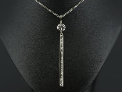 Palladium Rub over and Channel Set Diamond Drop Design Pendant