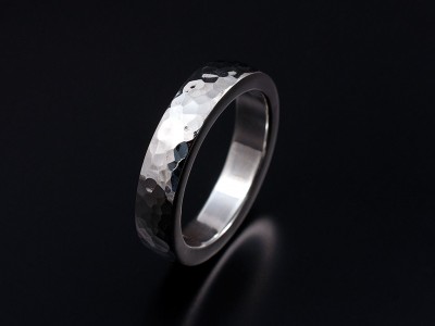 Palladium 5mm Width Hammered Finish Gents Wedding Ring.