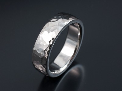 Palladium 7mm Hammered Finish Gents Wedding Ring.