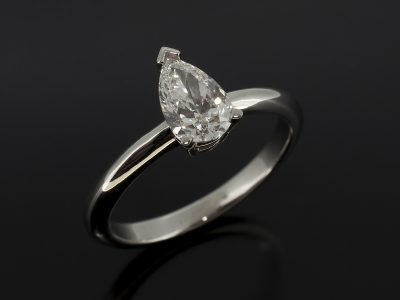 Ladies Solitaire Diamond Engagement Ring, Platinum Claw Set Design, Pear Shape Diamond 0.75ct, E Colour, VS2 Clarity