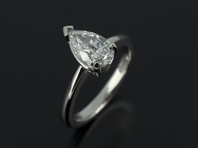 Ladies Solitaire Diamond Engagement Ring, Platinum Claw Set Design, Pear Cut Diamond 0.82ct, D Colour, SI1 Clarity