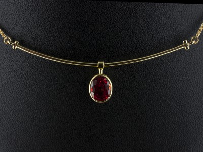 18kt Green Gold Rub over Set Blood Orange Sapphire Drop Pendant Necklace, Oval Cut Blood Orange Sapphire1.42ct Suspended from a Solid Bar on a Spiga Chain