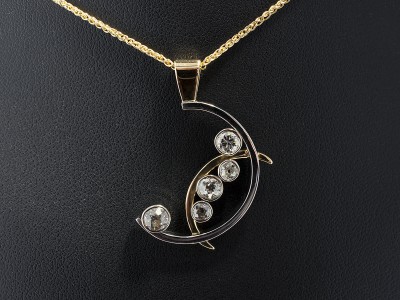 18kt White Gold and Palladium Crescent Moon Design Diamond Pendant 18kt, Round Brilliant Cut Diamonds in18kt White Gold Settings