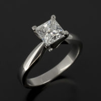 Princess Cut Diamond, 1.01ct, D Colour, SI2 Clarity Claw Set in Platinum In a Solitaire Design