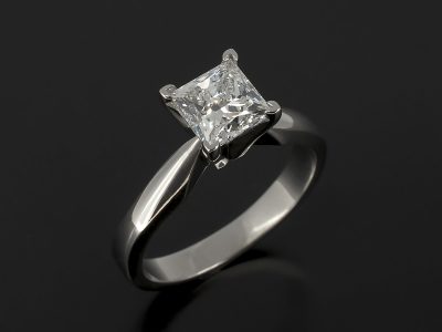 Ladies Solitaire Diamond Engagement Ring, Platinum Claw Set Design, Princess Cut Diamond 1.01ct, D Colour, SI2 Clarit