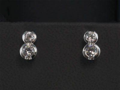 Platinum Part Rub Over Set Diamond Stud Earrings, Round Brilliant Cut Diamonds 0.28ct (2), 0.51ct (2) F Colour VS Clarity Minimum