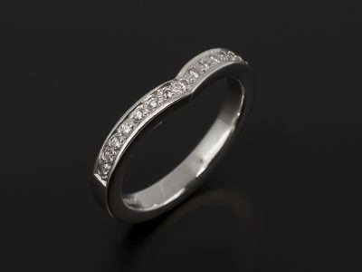 Platinum Wishbone Shaped Diamond Pavé Set Fitted Wedding Ring.