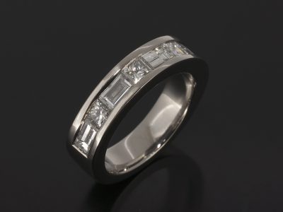 Ladies Diamond Eternity Ring, Platinum Channel Set Contemporary Design, Baguette Cut Diamonds 1.14ct (5), Princess Cut Diamonds 0.53ct (4), D Colour, VS Clarity