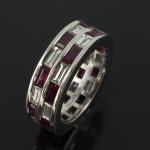 Platinum Baguette Cut Ruby 2.69ct and Diamond 2.16ct Double Row Eternity Ring.