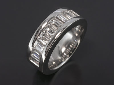 Gents Diamond Engagement Ring, Platinum Channel Set Design, Baguette Cut Diamonds 2.52ct