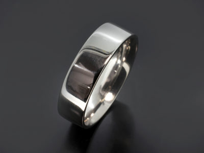 Platinum Flat Easy Fit Shaped Wedding Ring. 6mm Width with a Polished Finish.