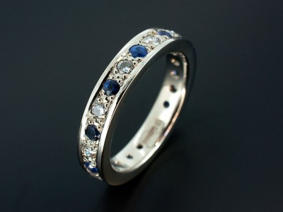 Platinum Full Diamond and Sapphire Eternity Wedding Ring with 11 x Round Brilliant Diamonds F VS 0.66ct total and 11 x Round Brilliant Sapphires 0.65ct total.