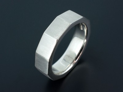 Platinum Gents Wedding Ring with Multiple Flattened Edges.